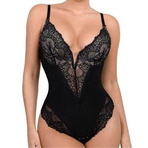 Popilush tank top Shapewear Thong Lace Bodysuits with Tummy Control